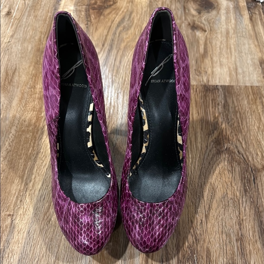 Brian Atwood Purple Snakeskin Heels